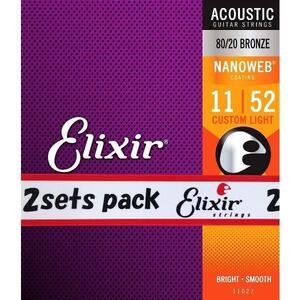 【お買い得 ２個セット】Elixir エリクサー アコースティックギター弦 11027 80/20BRONZE NANOWEB CUSTOM LIGHT 11-52 正規品