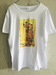 【★新品・未使用★メンズL★送料無料！】グスタフ・クリムト 抱擁 油絵 Klimt アート ART Tシャツ 白 ホワイトWHITE 絵画 名画 半袖 Tee