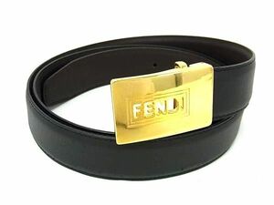 1円 ■美品■ FENDI フェンディ レザー ゴールド金具 ベルト メンズ レディース ブラック系×ブラウン系 BI2471