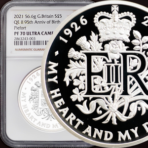 【最高鑑定 ピエフォー】2021年 イギリス エリザベス2世 誕生95周年 5ポンド銀貨 NGC PF70 ULTRA CAMEO コイン モダン アンティーク