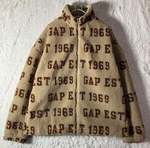 【アパレル】★美品★ GAP ギャップ ボアジャケット フリース ロゴ入り 総柄 ブラウン 茶 L メンズ 人気 おしゃれ 古着