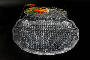 【HOYA ガラス 楕円盛皿 グラーティス CORDIAL GLASS】検:アンテイーク ヴィンテージ レトロ インテリア 食器 昭和 箱入