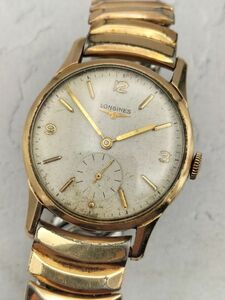 U277 1円～ 稼動品 ロンジン LONGINES 手巻き スモセコ 腕時計 白系文字盤 ゴールドカラー メンズ ボーイズ 社外ベルト