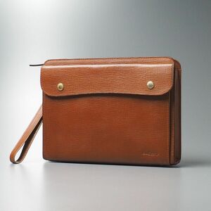 MF9825◎Burberrys バーバリー エンボスレザー クラッチバッグ セカンドバッグ 鞄 ブラウン系 茶 Leather Case Clutch Bag