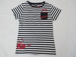 L2255【Rusty/ラスティ】Tシャツ/半袖/紺・白系/ボーダー/ニコちゃん/L/USED