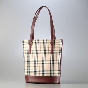 TI4413*バーバリー BURBERRY チェック柄 トートバッグ ハンドバッグ 鞄 ベージュ×レッド