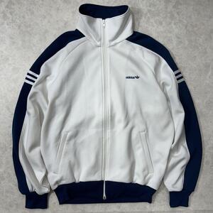 70s adidas アディダス old track jacket vintage L ヴィンテージ トラックジャケット ジャージ 西ドイツ デサント製 ホワイト ネイビー