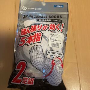 送料無料　新品　BIDION QUEST 5本指ベースボールソックス　2足組　白ホワイト　22-25cm 送料込み