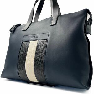 希少モデル/極美品◎ BALLY バリー メンズ ビジネス トートバッグ ハンド A4 PC◎ 大容量 レザー 本革 書類 通勤 仕事鞄 ネイビー ブラック