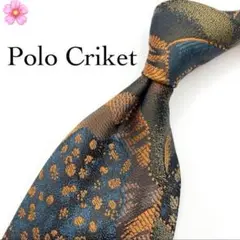 【美品】Polo Criket ネクタイ 総柄 ダークグリーン ブルー シック