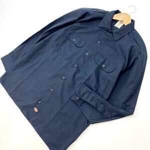 ディッキーズ ☆ Dickies 長袖シャツ ワークシャツ M ネイビー 定番 ワークスタイル アメカジ ストリート スケーター 古着MIX■S120