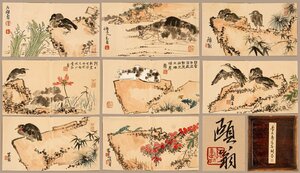 【善古堂】某有名オークション買入「潘天寿書」中国近代画家 紙本【花鳥図・八開冊頁・畫帖】肉筆保証 絵帖 中国畫 中国書道0825-XC12