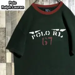 ポロラルフローレン　ビッグロゴ　リンガーネック　Tシャツ　グリーン　レッド　古着