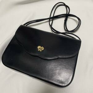 HANAE MORI 黒レザーショルダーバッグ　 フォーマルバッグ　レトロ 横23cm 斜め掛け ハナエモリ