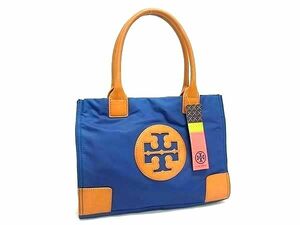 1円 ■美品■ TORY BURCH トリーバーチ エラ ナイロン×レザー トートバッグ ショルダーバッグ 肩掛け ブルー系×ブラウン系 BM3517