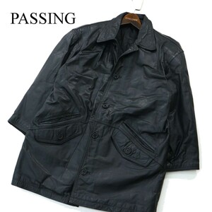 PASSING メンズブランド 秋冬 牛革 リアル カウ レザー★ 中綿 ハーフ コート ジャケット Sz.M　メンズ 黒　A2T10074_9#N