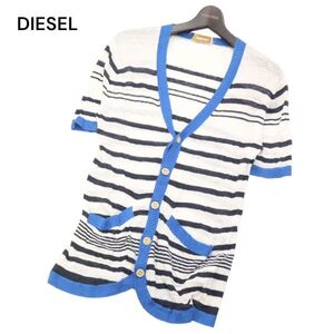 DIESEL ディーゼル 春夏 麻100%★ ボーダー 半袖 リネン ニット カーディガン Sz.S　メンズ　I4T01187_4#M