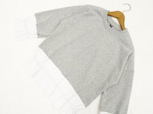 未使用品 VOGUE Collection ドロップショルダー 長袖 クルーネック カットソー M グレー杢/ホワイト