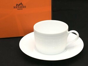 HERMES エルメス エーゲ Edie カップ&ソーサー ホワイト 箱付き 中古【UW100645】◎