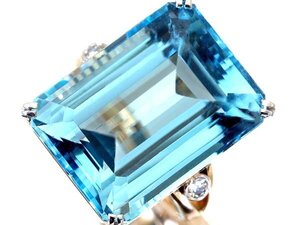 【ジュエリー極】夏の煌き！超大粒良質天然ブルートパーズ34.01ct＆ダイヤモンド 高級K18YG＆Pt900リング k8767rk【送料無料】