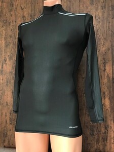 ss_5819y ★定形外 配送★ 極美品 アディダス techfit コンプレッションシャツ モック 背面メッシュ Clima Chill ブラック 長袖 メンズ O