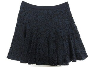 未使用【PAULE KA ポールカ】 総レース柄 プリーツフレアミニスカート (レディース) size38 ネイビー 春夏におすすめ♪ □33LF3675□