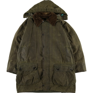 古着 80年代 バブアー Barbour ボーダー 旧3ワラント フード付き ワックスコットン オイルドジャケット 英国製 C42 メンズL相当 /eaa500253