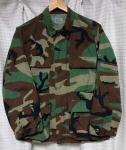 XSMALL XSHORTワッペン無しUS ARMYコンバットジャケット80年代BDU綿100%COTTONウッドランドカモフラージュM65アメリカ軍80sリップストップ