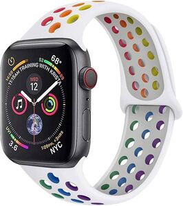 c-398 バンド 対応 Apple Watch, 柔らか 運動型 M/L 適応 iwatch Ultra SE Series 8/7/6/5/4/3/2/1 (38MM/40MM/41MM, 白/マルチカラー)