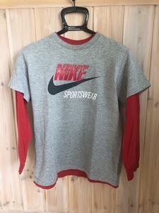 NIKE ロングスリーブ　Tシャツ　(グレイ＆レッド　コンビ）　サイズ　M