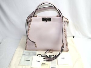 中古 美品 FENDI ピーカブー 2WAYバッグ 8BN290 A0K8 レギュラー F136N ソープ ピンクベージュ カーフ レザー レディースバッグ フェンディ