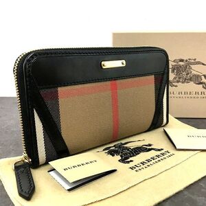 送料込み！ 極美品 BURBERRY ジップウォレット バーバリーチェック ブラック 565