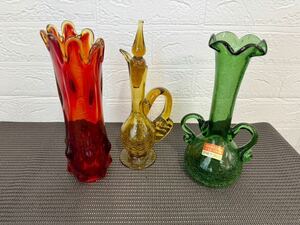 ガラス工芸 琉球ガラス　工芸品 置物 インテリア 花瓶 一輪挿し 花器 　3点まとめ　A-363