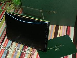 861　新品本物即決　ポールスミス　Paul Smith　牛革　カラーフラッシュ　パスケース　定期入れ　ICカードケース　薄型　箱付き　ブラック