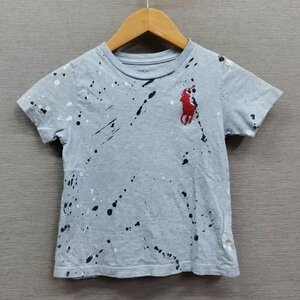 E105 POLO RALPH LAUREN ポロ ラルフローレン 半袖 Tシャツ 110 サックス ブルー ペイント スプラッター ポニー 刺繍 キッズ ジュニア