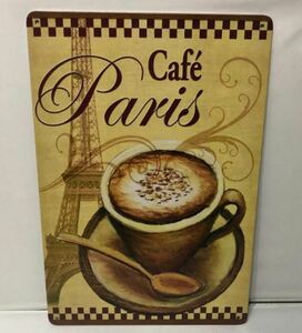 K183 新品●ブリキ看板 Coffee Paris パリ コーヒー メニュー カフェ 喫茶店 cafe インテリアに! アンティーク レトロ ビンテージ