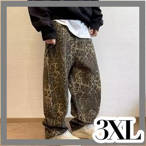 3XL ヒョウ柄　デニム パンツ アメリカ　カジュアル　レトロ　ストリート