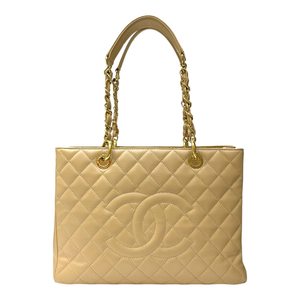 シャネル CHANEL GST チェーントートバッグ A50995 16番台 ベージュ ゴールド金具 キャビアスキン トートバッグ レディース 中古