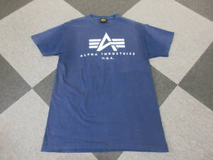 90s ALPHA USA製 シングルステッチ Tシャツ M表記 L~XL 紺 フェード アルファ コマーシャルロゴ ヴィンテージ オールド アーミーミリタリー