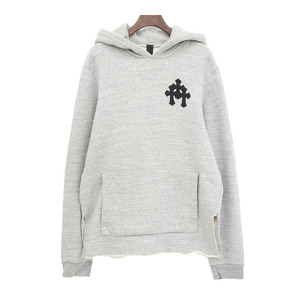 クロムハーツ Y NOT レザー クロス パッチ パーカー メンズ グレー CHROME HEARTS 中古 【アパレル・小物】