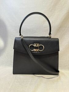 Salvatore Ferragamo フェラガモ ガンチーニ ハンドバッグ ショルダーバッグ レザー ブラック 2way EO-214829B-115723☆1円〜☆