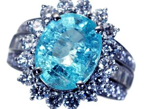 【ジュエリー極】CGL鑑付 極上品 超特大天然パライバトルマリン5.31ct＆極上ダイヤモンド1.84ct 超高級Pt900リング h6969mzl【送料無料】