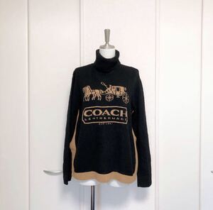 完売　COACH コーチ　カシミヤ　ウール　ロゴ　タートル　ニット　ブラック　XS