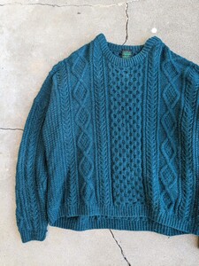 シルエット◎ ISLANDS製　snamara vintage knit XL ターコイズグリーン　vintage usa l.l.bean エルエルビーン