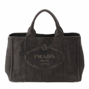 【プラダ】Prada　ロゴ カナパ コットン デニム トート ハンドバッグ B2642B ブラック M 【中古】【正規品保証】208978