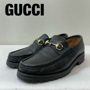 P0018★8 高級 GUCCI グッチ ビットローファー レザー 革靴 シューズ メンズ ブラック シルバー 金具 40 1/2