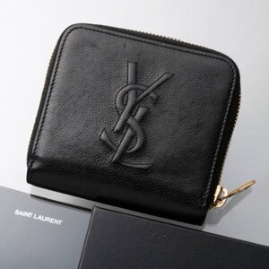 K3298 良品 サンローラン YSL 本革 ラウンドF 二つ折 コンパクト 財布 箱付き ITALY製