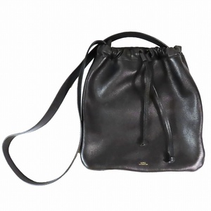 美品 アーペーセー A.P.C. SAC HAVANE 巾着 ショルダーバッグ 斜め掛け カウレザー ラムレザー 黒 ブラック メンズ レディース ♭C4