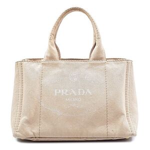 プラダ PRADA ハンドバッグ トートバッグ 鞄 カナパ ロゴ キャンバス ゴールド金具 G金具 ベージュ系 レディース 01-24111907-B