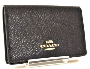 未使用 COACH コーチ カードケース レザー 革 ブラック 黒 ゴールド 金 無地 柄なし シンプル メンズ レディース 正規品 2E11002